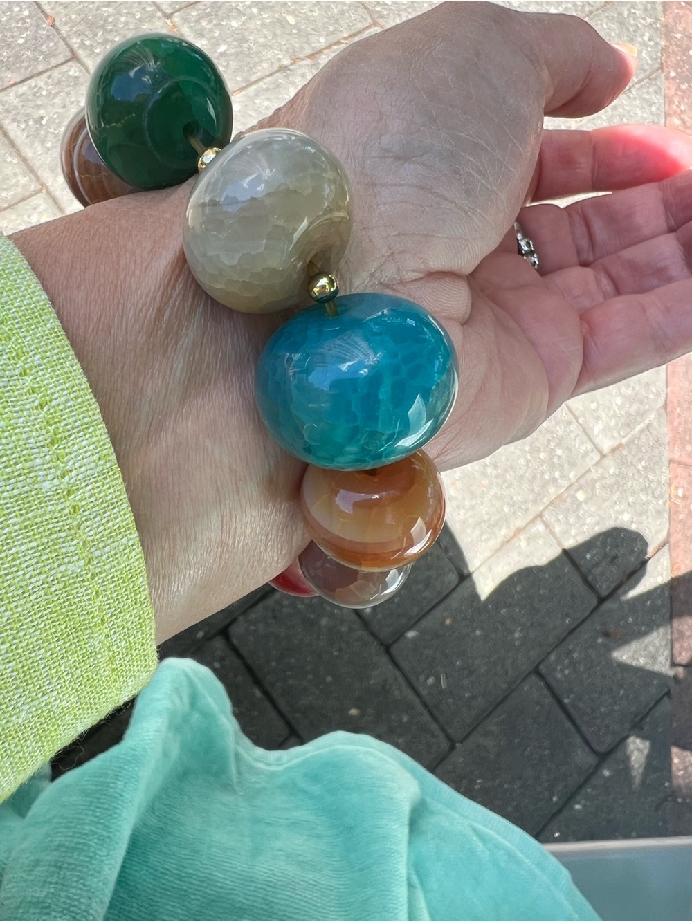 Multicolor Faceted Agate Bead Stretch Bracelet - Women's Jewelry - Picture 4 of 5